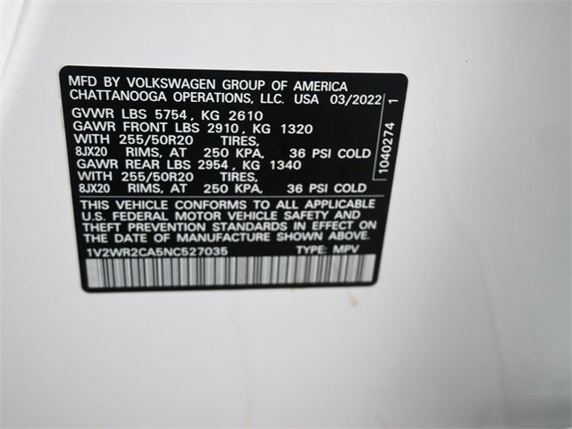 2022 Volkswagen Atlas 3.6L V6 SE w/Technology