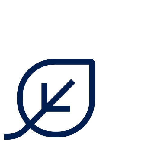 An icon of a leaf outlined in blue.