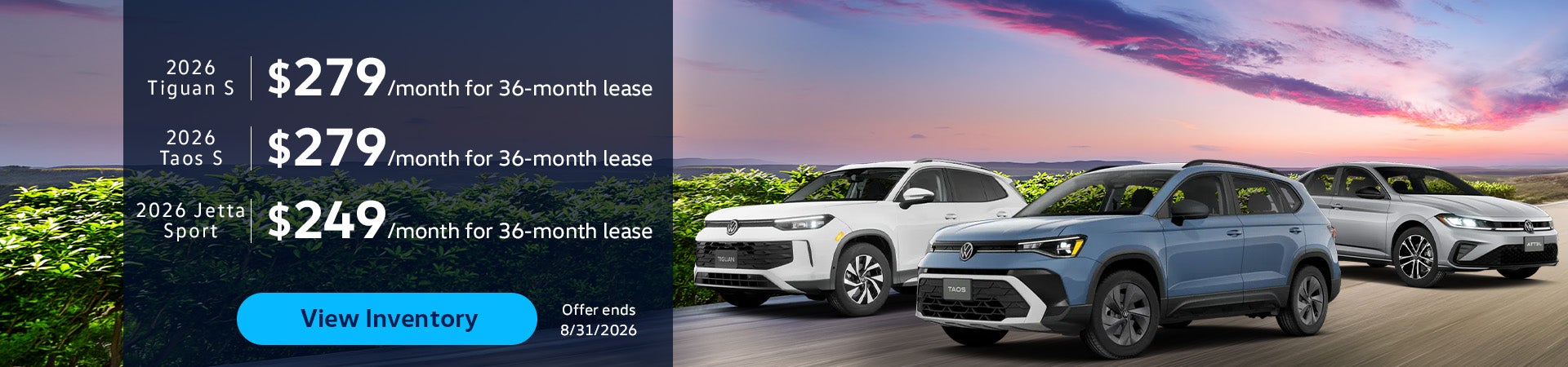 2026 Tiguan S, Taos S, and Jetta Sport
