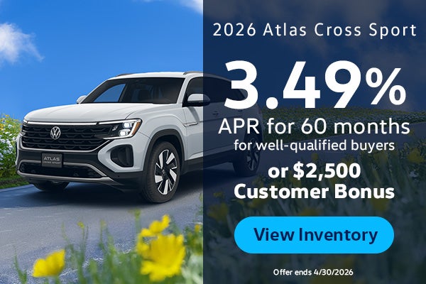 2026 Atlas Cross Sport 3.49% APR for 60 months OR $2,500 Cus