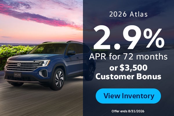 2026 Atlas 2.9% APR for 72 months or $3,500 Customer Bonus