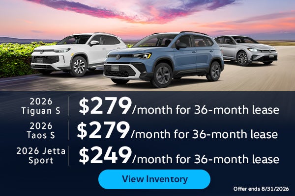2026 Tiguan S, Taos S, and Jetta Sport